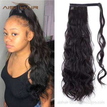 Aisi Hair Synthetic Body Wave Long Wavy Ponytail Hair Extensions Black Wrap Around Clip In Hairpieces for Black Women